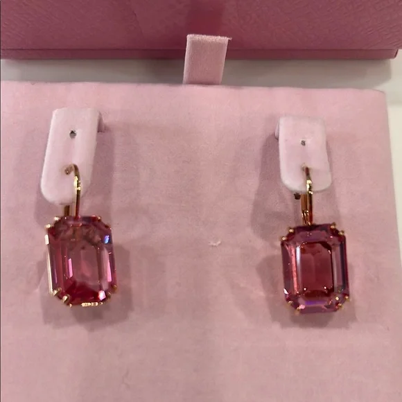 SWAROVSKI Millenia drop earrings Octagon cut, Pink, Rose gold-tone plated NEW - Picture 2 of 6